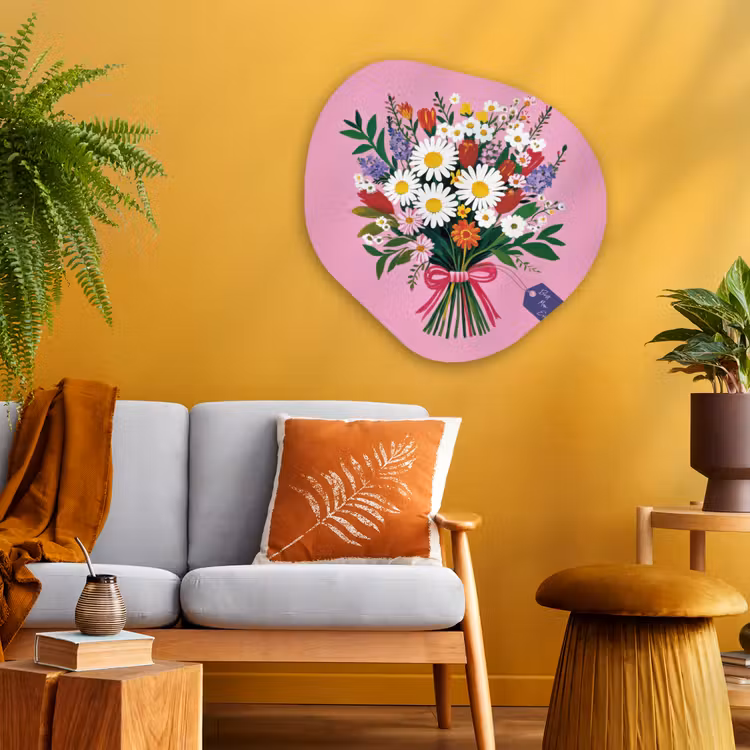 Bloemen - Quote - Kaartje - Kleurrijk Wandcirkel Organisch Plexiglas middel -sfeer4