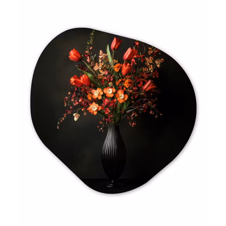Bloemen - Takken - Boeket Wandcirkel Organisch Plexiglas middel -3d