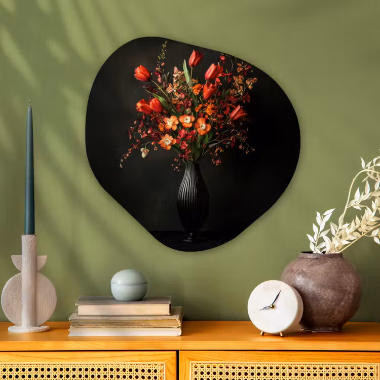Bloemen - Takken - Boeket Wandcirkel Organisch Plexiglas middel -sfeer2