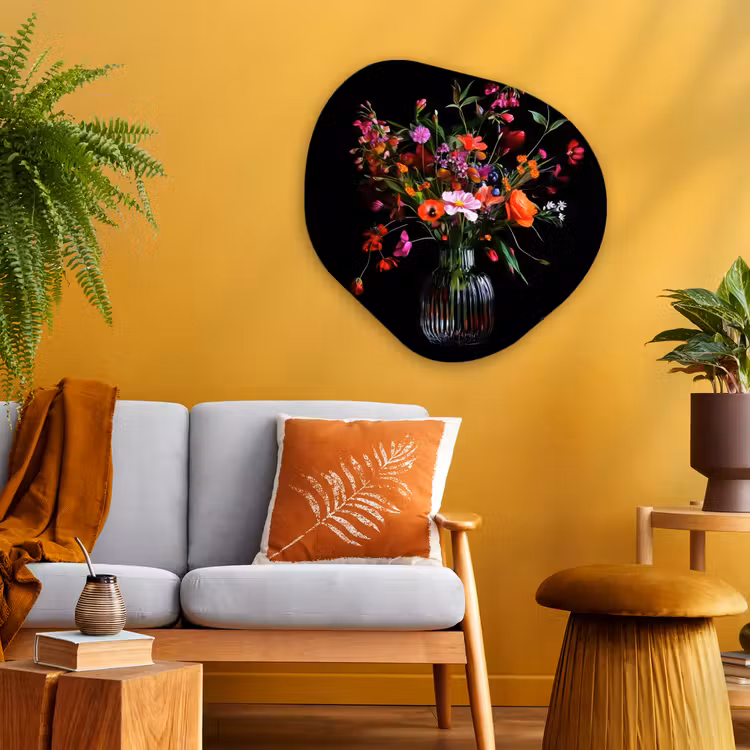 Boeket - Veldbloemen - Vaas Wandcirkel Organisch Plexiglas middel -sfeer4