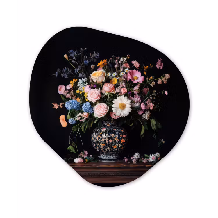 Bloemenvaas - Hout - Bloemen - Boeket Wandcirkel Organisch Plexiglas middel -3d