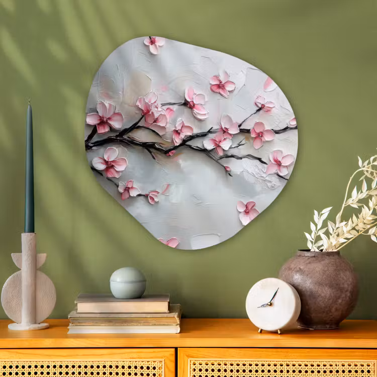 Bloesem - Kunstzinnig - Roze - Sakura Wandcirkel Organisch Plexiglas middel -sfeer2