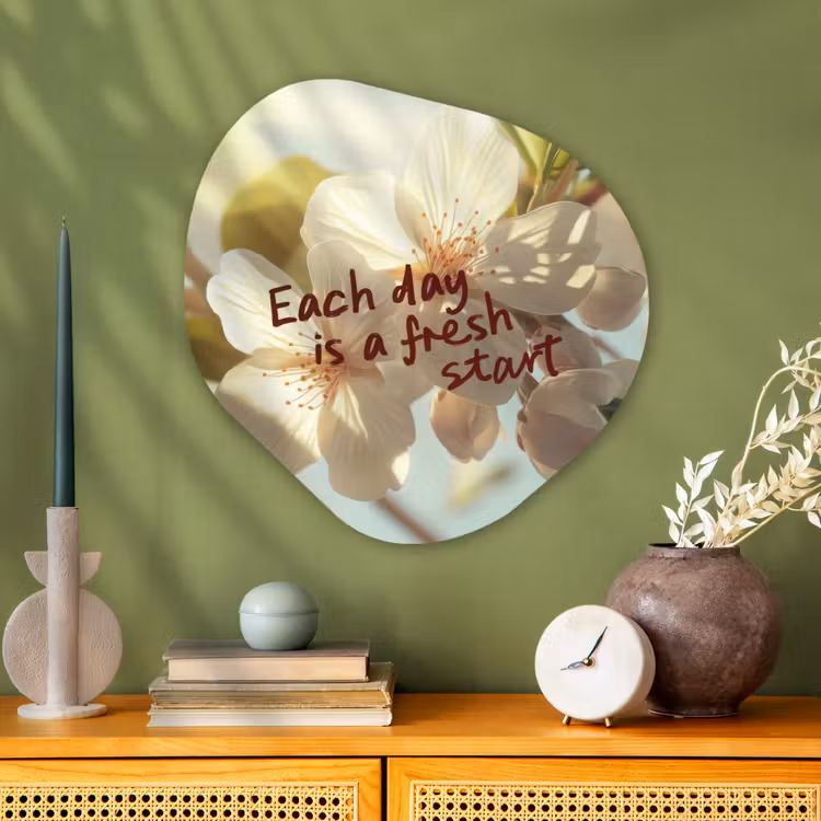 Bloesems - Zonlicht - Quote - Wit Wandcirkel Organisch Plexiglas middel -sfeer2