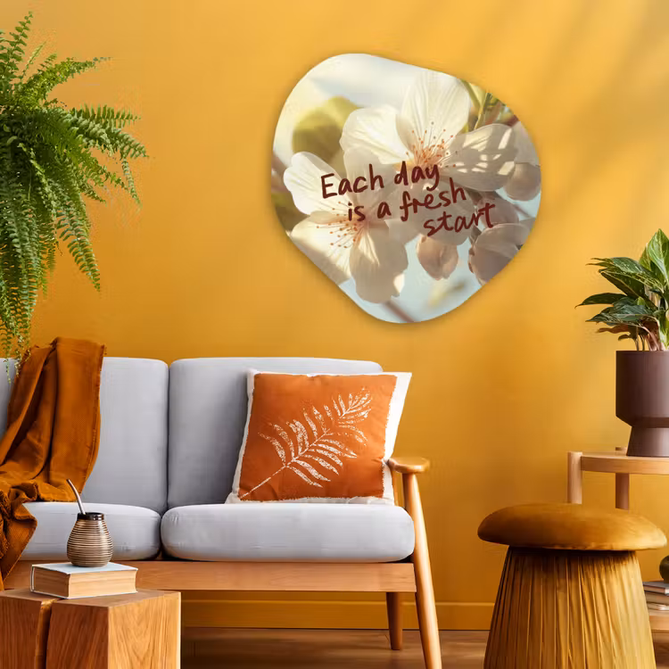 Bloesems - Zonlicht - Quote - Wit Wandcirkel Organisch Plexiglas middel -sfeer4