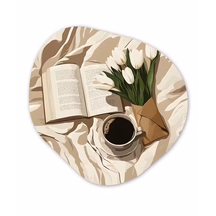 Boek - Illustratie - Tulpen - Koffie Wandcirkel Organisch Plexiglas middel -3d