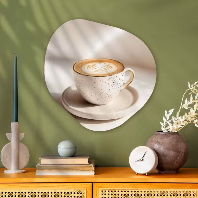 Cappuccino - Schuim - Schotel - Beige Wandcirkel Organisch Plexiglas middel -sfeer2