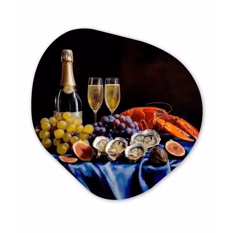 Champagne - Luxe - Oesters Wandcirkel Organisch Plexiglas middel -3d