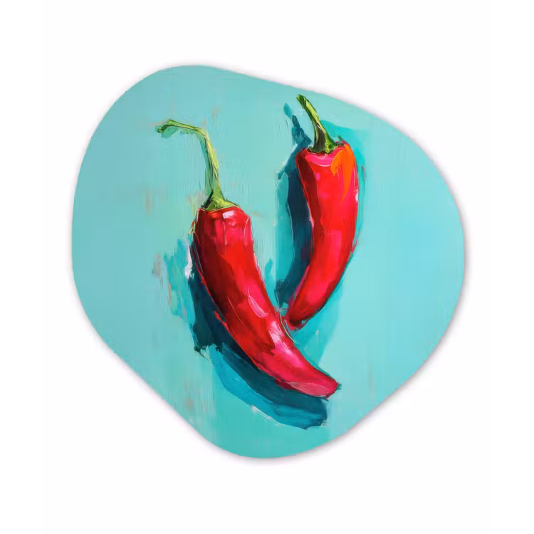Chilipepers - Geverfd - Rood Wandcirkel Organisch Plexiglas middel -3d