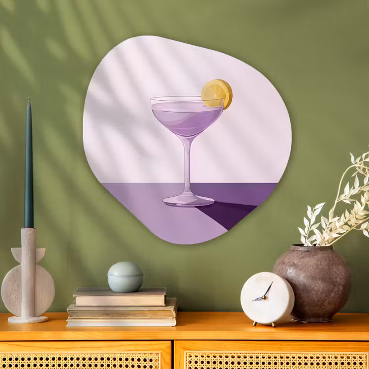 Cocktail - Paars - Minimalistisch - Citroen Wandcirkel Organisch Plexiglas middel -sfeer2