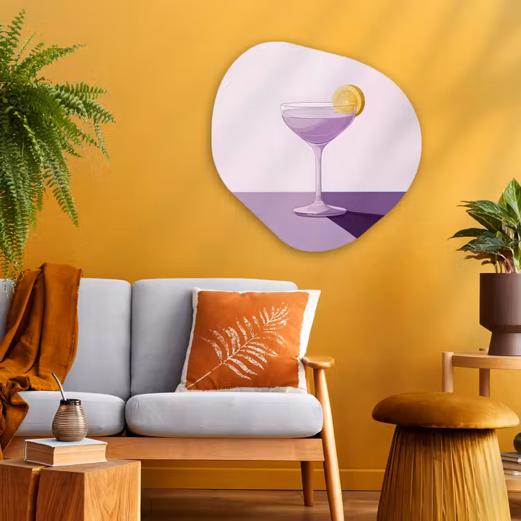 Cocktail - Paars - Minimalistisch - Citroen Wandcirkel Organisch Plexiglas middel -sfeer4