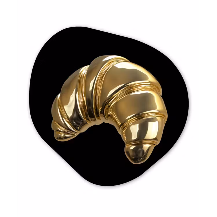 Croissant - Brood - Goud - Zwart Wandcirkel Organisch Plexiglas middel -3d