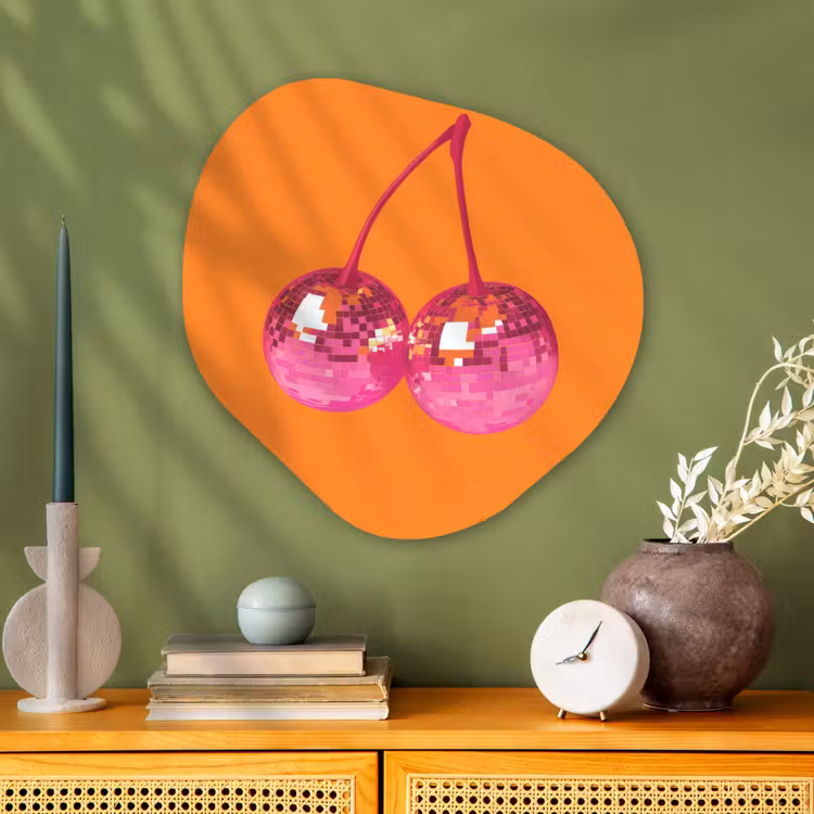 Discoballen - Kers - Spiegels - Roze Wandcirkel Organisch Plexiglas middel -sfeer2
