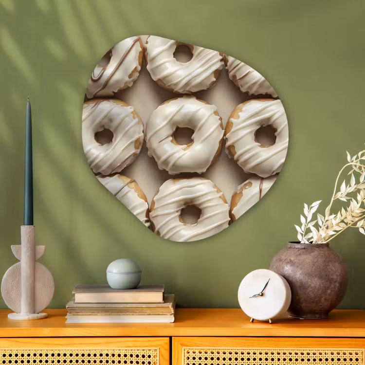 Donuts - Chocolade - Wit - Beige Wandcirkel Organisch Plexiglas middel -sfeer2