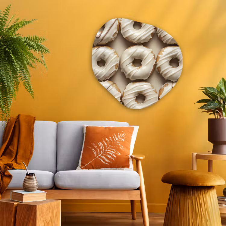 Donuts - Chocolade - Wit - Beige Wandcirkel Organisch Plexiglas middel -sfeer4