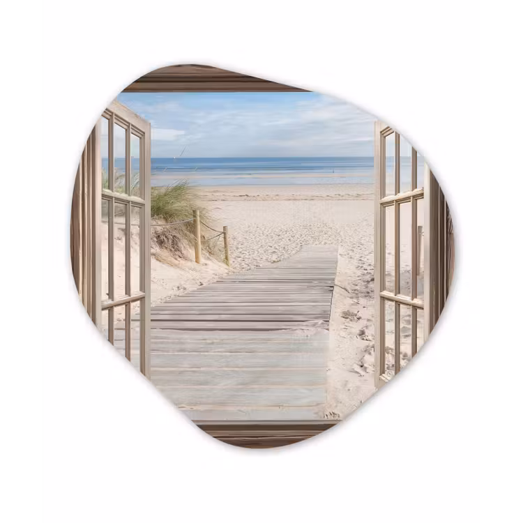 Doorkijk - Strand - Duinen - Pad - Landschap Wandcirkel Organisch Plexiglas middel -3d