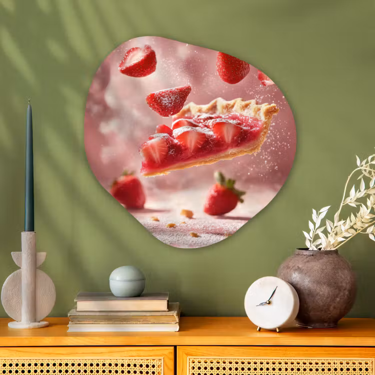 Aardbei - Taart- Eten - Roze Wandcirkel Organisch Plexiglas middel -sfeer2