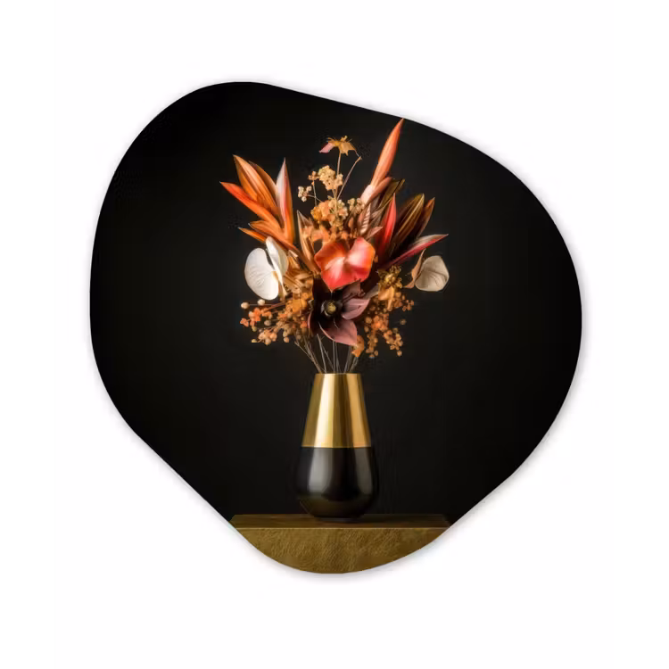 Exotisch - Boeket - Vaas - Goud Wandcirkel Organisch Plexiglas middel -3d