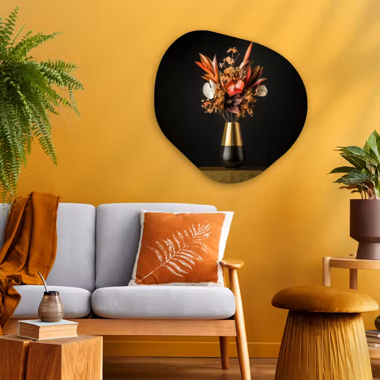 Exotisch - Boeket - Vaas - Goud Wandcirkel Organisch Plexiglas middel -sfeer4