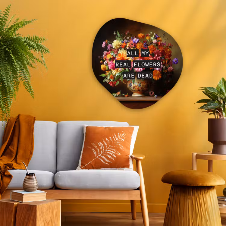 Kleur - Bloemen - Vintage - Bloemenvaas Wandcirkel Organisch Plexiglas middel -sfeer4