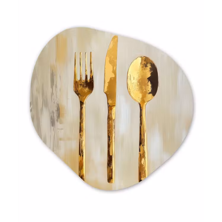Verf - Goud - Bestek Wandcirkel Organisch Plexiglas middel -3d