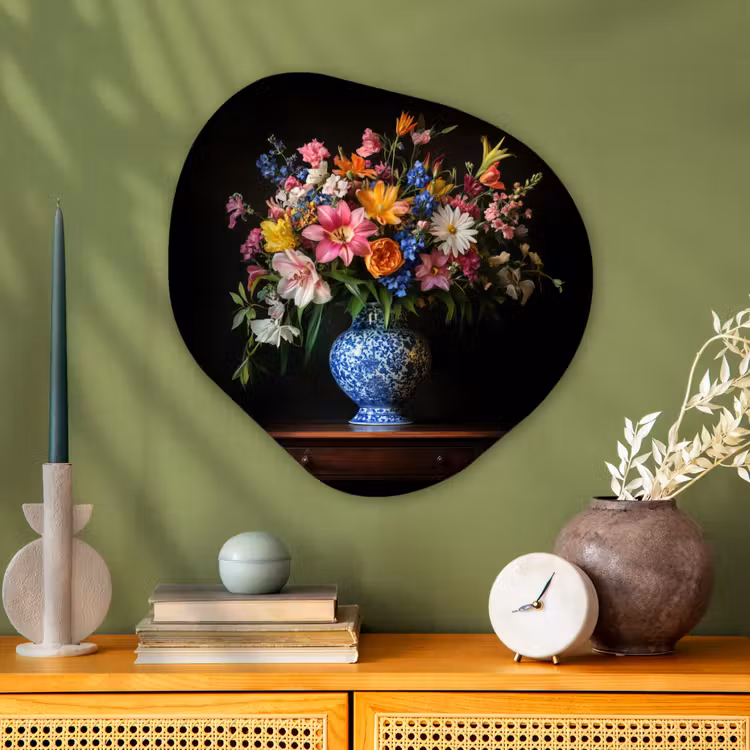 Kleur - Vaas - Bloemen - Boeket Wandcirkel Organisch Plexiglas middel -sfeer2
