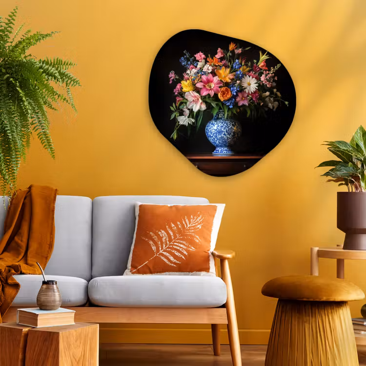 Kleur - Vaas - Bloemen - Boeket Wandcirkel Organisch Plexiglas middel -sfeer4
