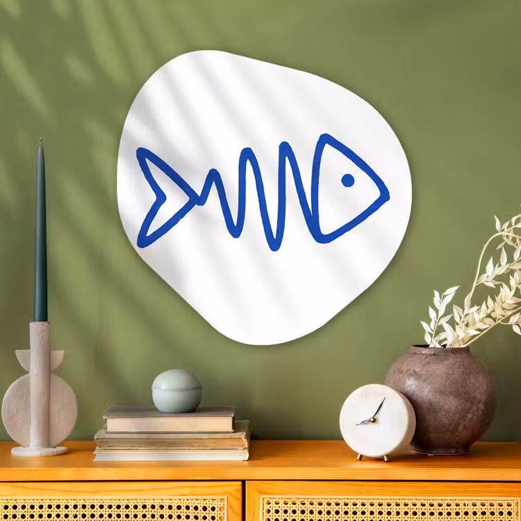 Vis - Minimalistisch - Blauw - Lijn Wandcirkel Organisch Plexiglas middel -sfeer2