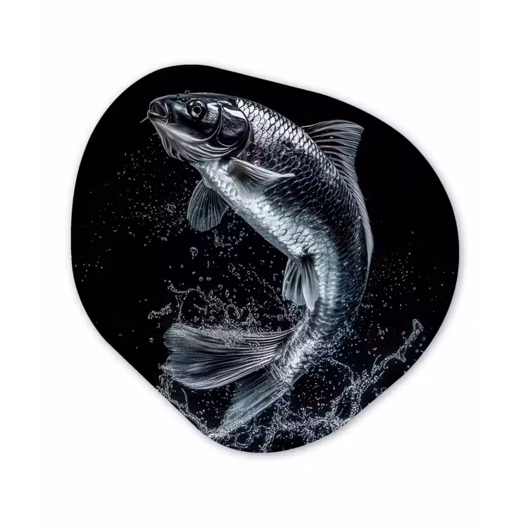Vis - Koi - Zwart - Water Wandcirkel Organisch Plexiglas middel -3d