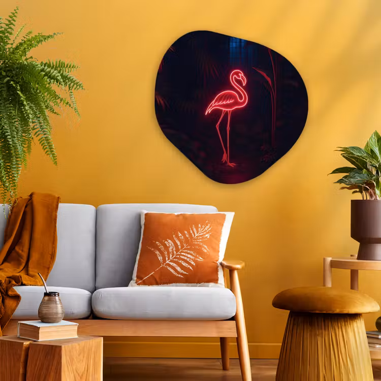 Flamingo - Roze - Neon - Licht Wandcirkel Organisch Plexiglas middel -sfeer4