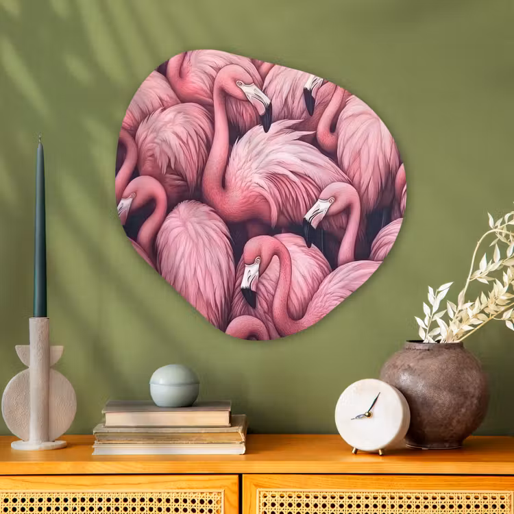 Flamingo - Roze - Dieren Wandcirkel Organisch Plexiglas middel -sfeer2