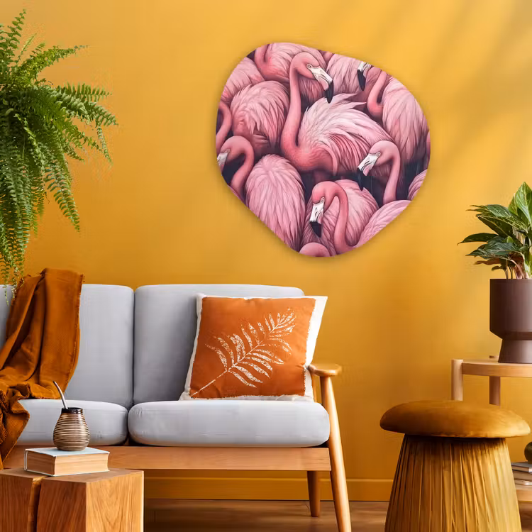 Flamingo - Roze - Dieren Wandcirkel Organisch Plexiglas middel -sfeer4