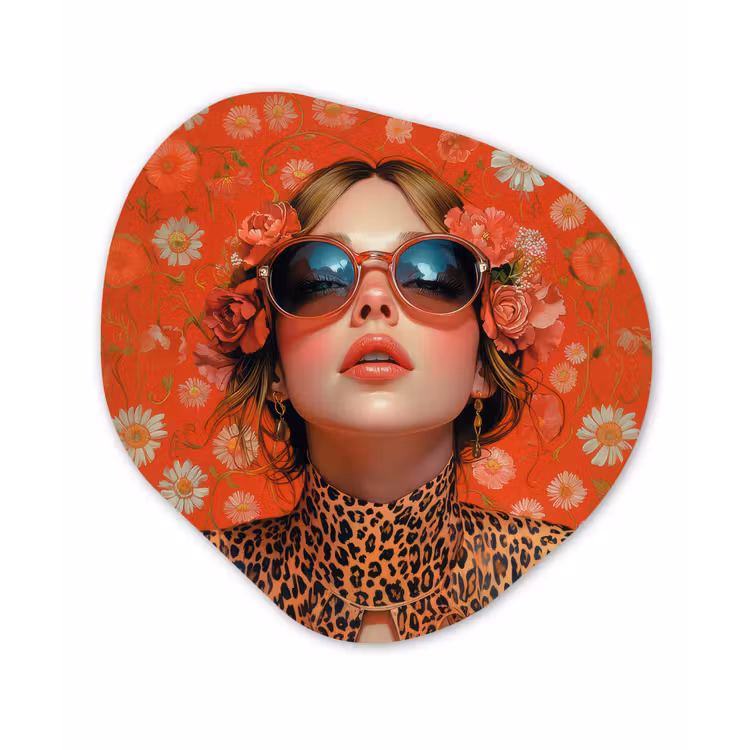 Vrouw - Kleurrijk - Dierenprint - Bloemen Wandcirkel Organisch Plexiglas middel -3d