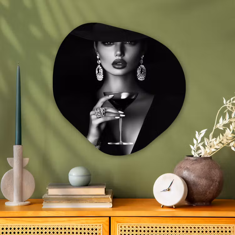 Vrouw - Cocktail - Chic Wandcirkel Organisch Plexiglas middel -sfeer2