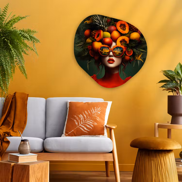 Vrouw - Vruchten - Papaja - Ananas Wandcirkel Organisch Plexiglas middel -sfeer4