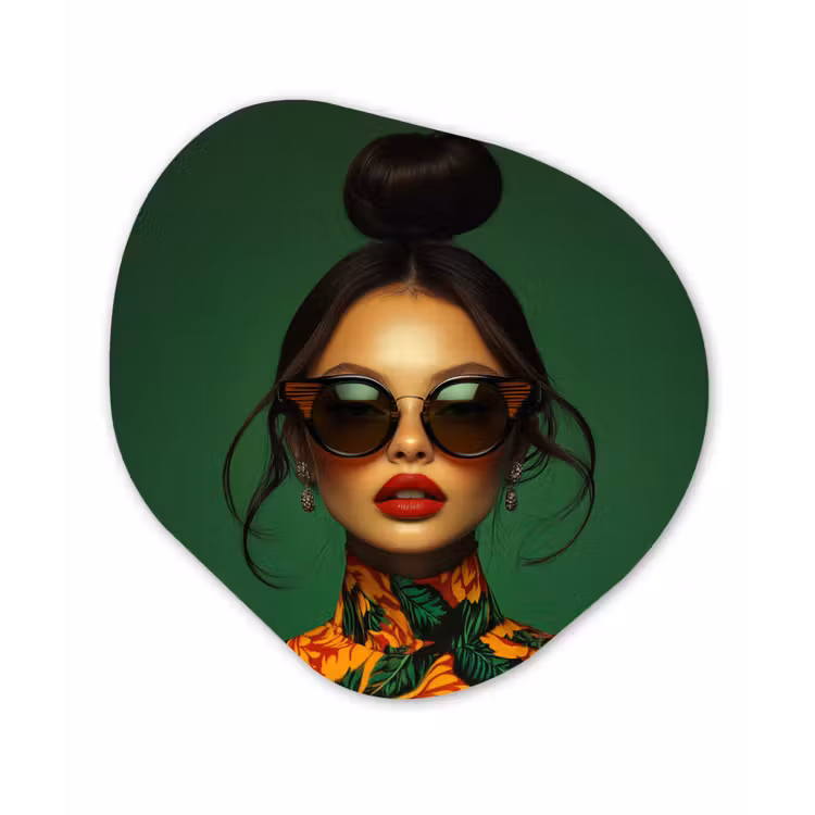 Vrouw - Groen - Modern - Bril - Abstract Wandcirkel Organisch Plexiglas middel -3d