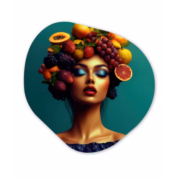 Vrouw - Hoodtooi - Tropisch - Fruit - Druiven Wandcirkel Organisch Plexiglas middel -3d