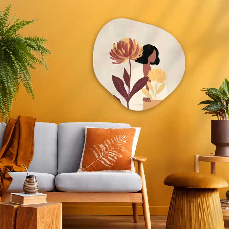Vrouw - Minimalistisch - Bloem Wandcirkel Organisch Plexiglas middel -sfeer4