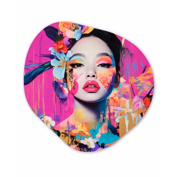 Vrouw - Portret - Abstract - Paars Wandcirkel Organisch Plexiglas middel -3d