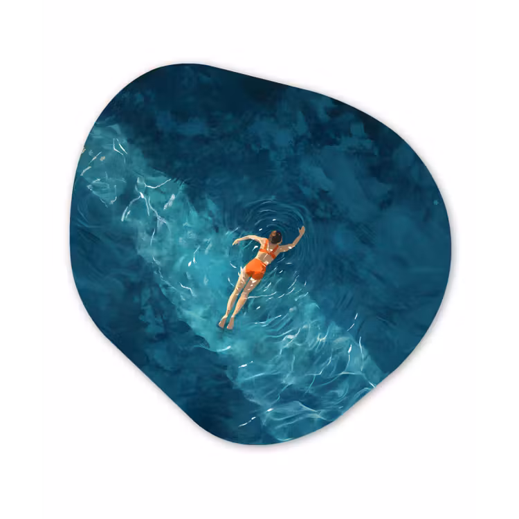 Vrouw - Water - Bikini - Oranje Wandcirkel Organisch Plexiglas middel -3d