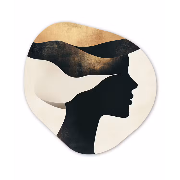 Vrouw - Golven - Zwart Wandcirkel Organisch Plexiglas middel -3d