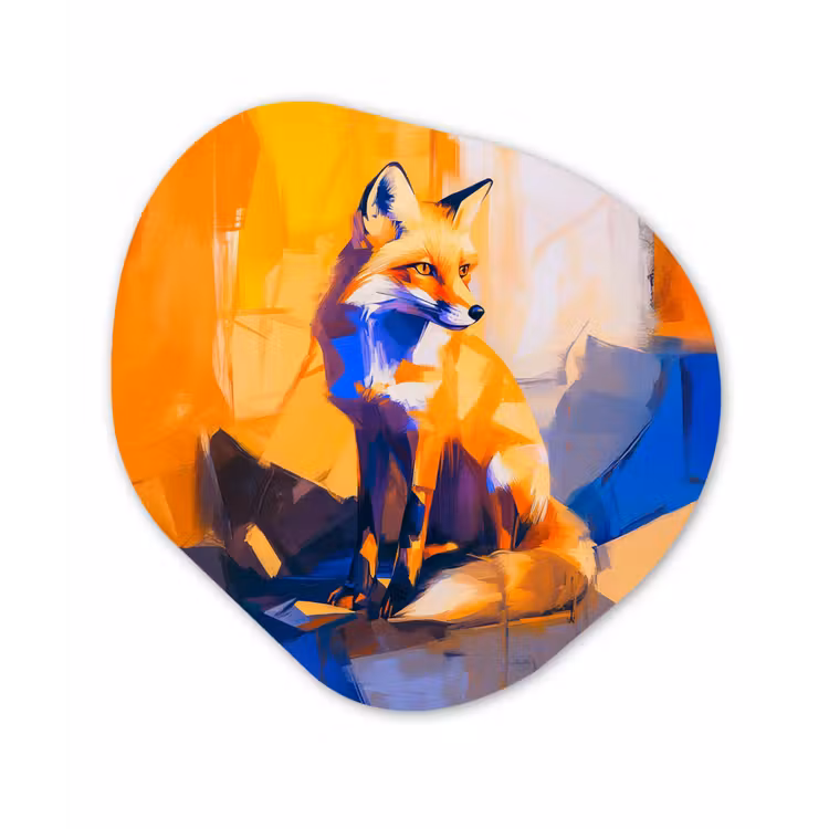 Vos - Oranje - Vormen - Abstract Wandcirkel Organisch Plexiglas middel -3d