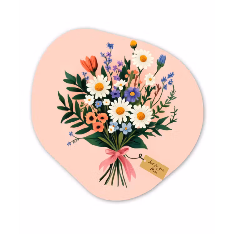 Margrieten - Boeket - Strikje - Roze Wandcirkel Organisch Plexiglas middel -3d