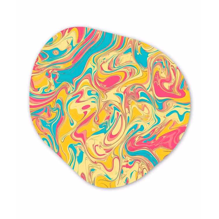 Geel - Roze - Blauw - Retro Wandcirkel Organisch Plexiglas middel -3d