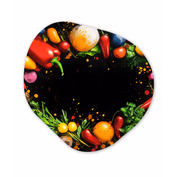 Groente - Graffiti - Kleurrijk - Koken - Abstract Wandcirkel Organisch Plexiglas middel -3d