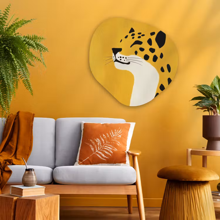 Cheetah - Illustratie - Geel Wandcirkel Organisch Plexiglas middel -sfeer4