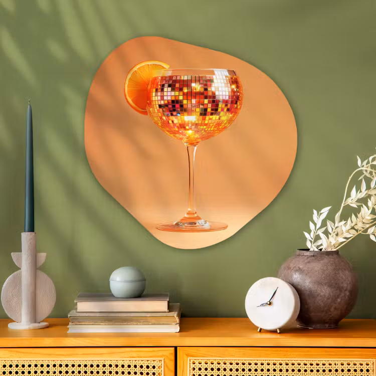 Drank - Oranje - Glitter - Disco Wandcirkel Organisch Plexiglas middel -sfeer2