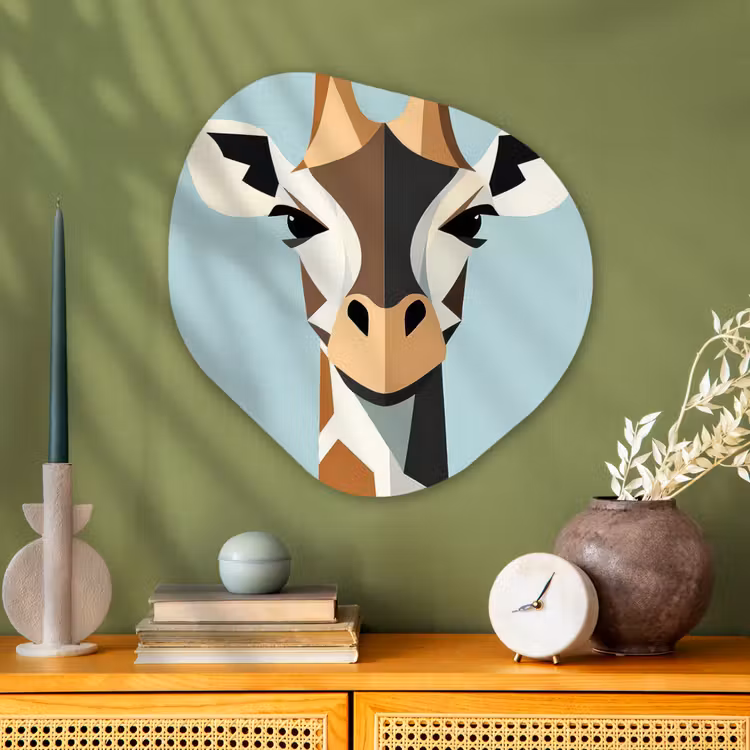 Giraffe - Illustratie - Bruin - Minimalistisch Wandcirkel Organisch Plexiglas middel -sfeer2