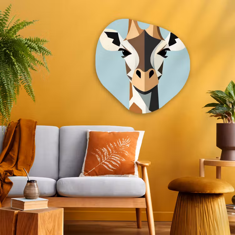 Giraffe - Illustratie - Bruin - Minimalistisch Wandcirkel Organisch Plexiglas middel -sfeer4