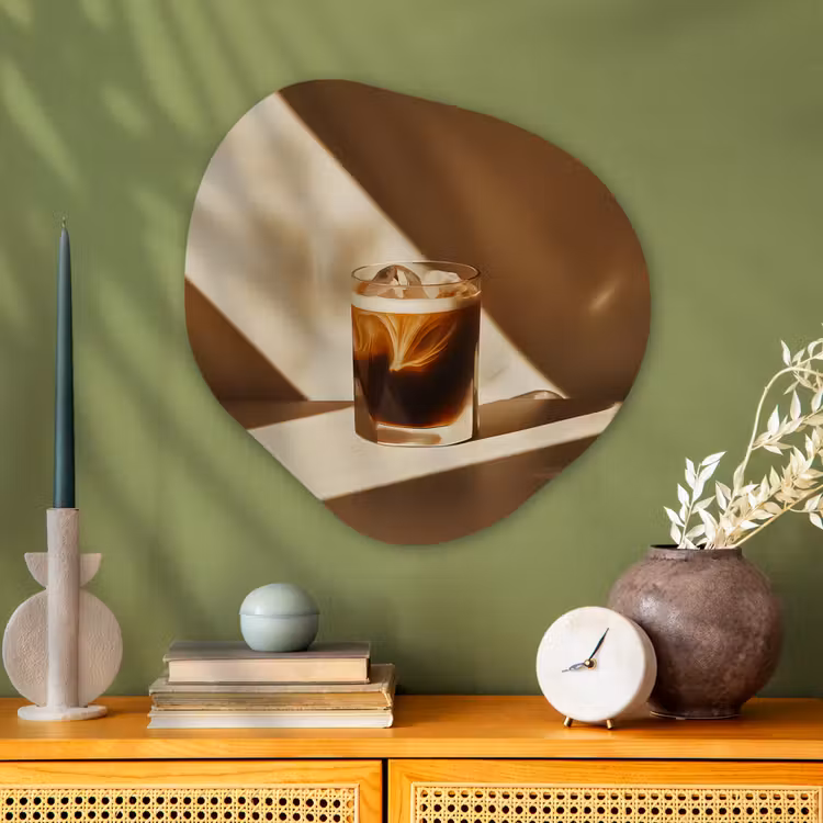 Glas - Ijskoffie - Schaduw - Bruin Wandcirkel Organisch Plexiglas middel -sfeer2
