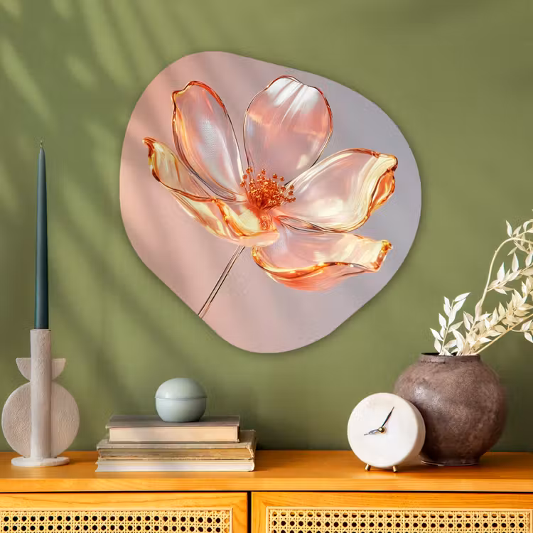 Glazen - Bloem - Roze Wandcirkel Organisch Plexiglas middel -sfeer2
